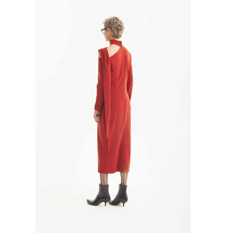 Thumbnail of Elegant Evening Open Shoulder Midi Dress Terracotta image