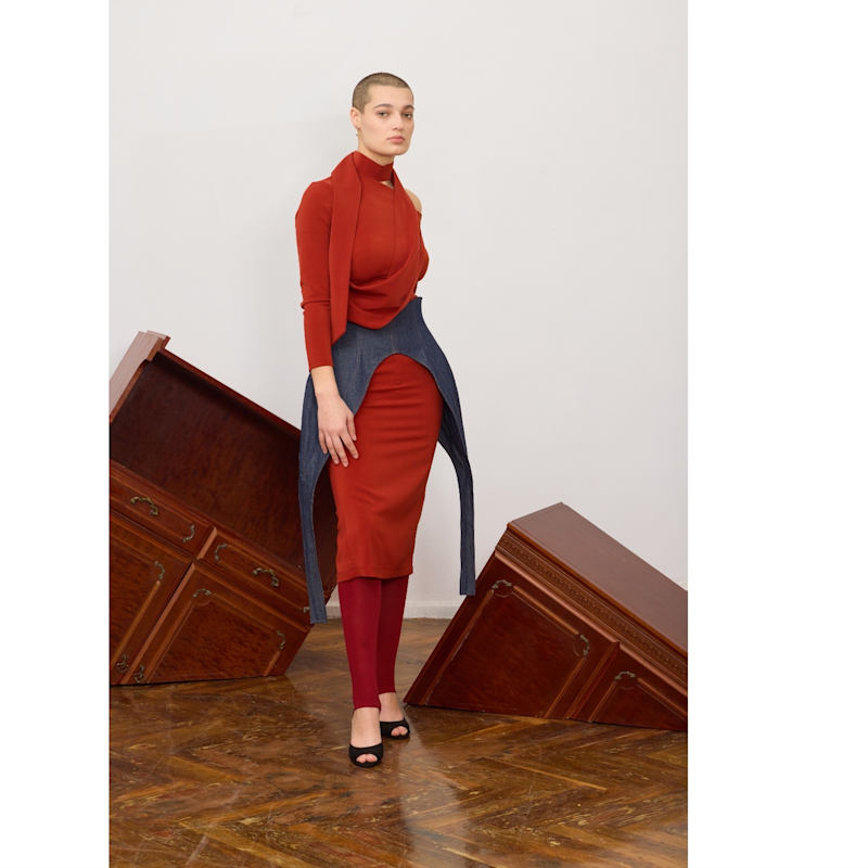 Thumbnail of Elegant Evening Open Shoulder Midi Dress Terracotta image