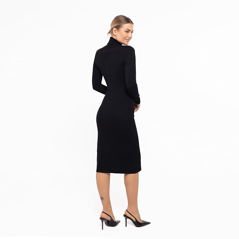 Thumbnail of Elegant Fitted Viscose Knee-Length Dress – Laurell Black image
