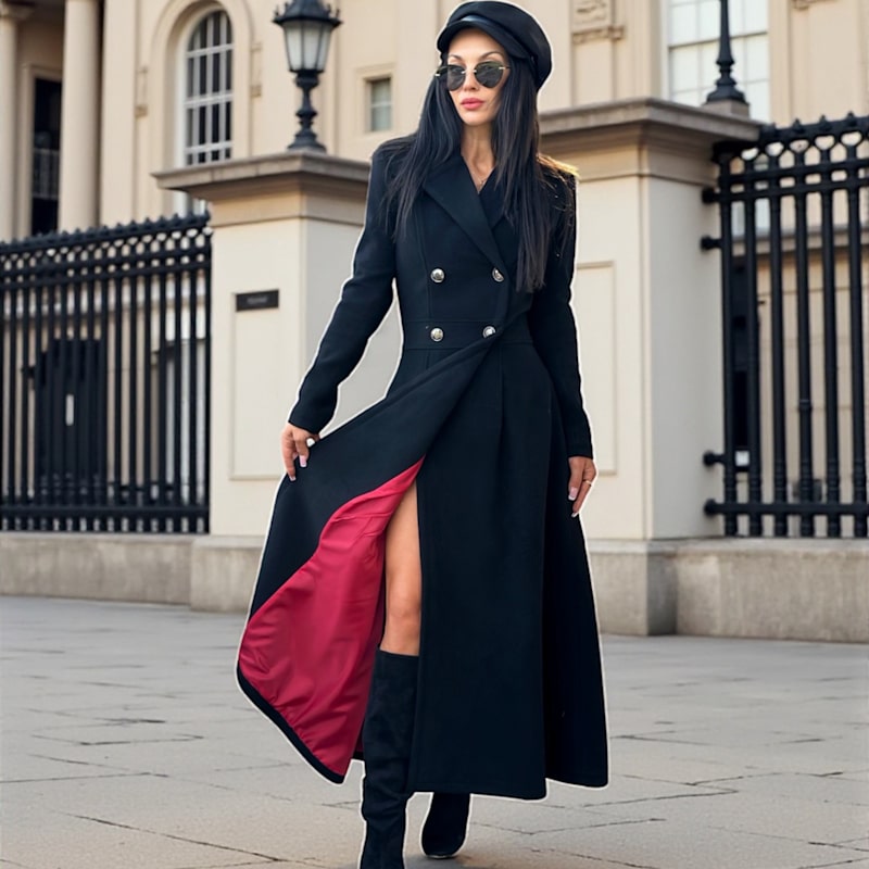 Mid Length Double Breasted Full Length Wool Coat Street Style Long