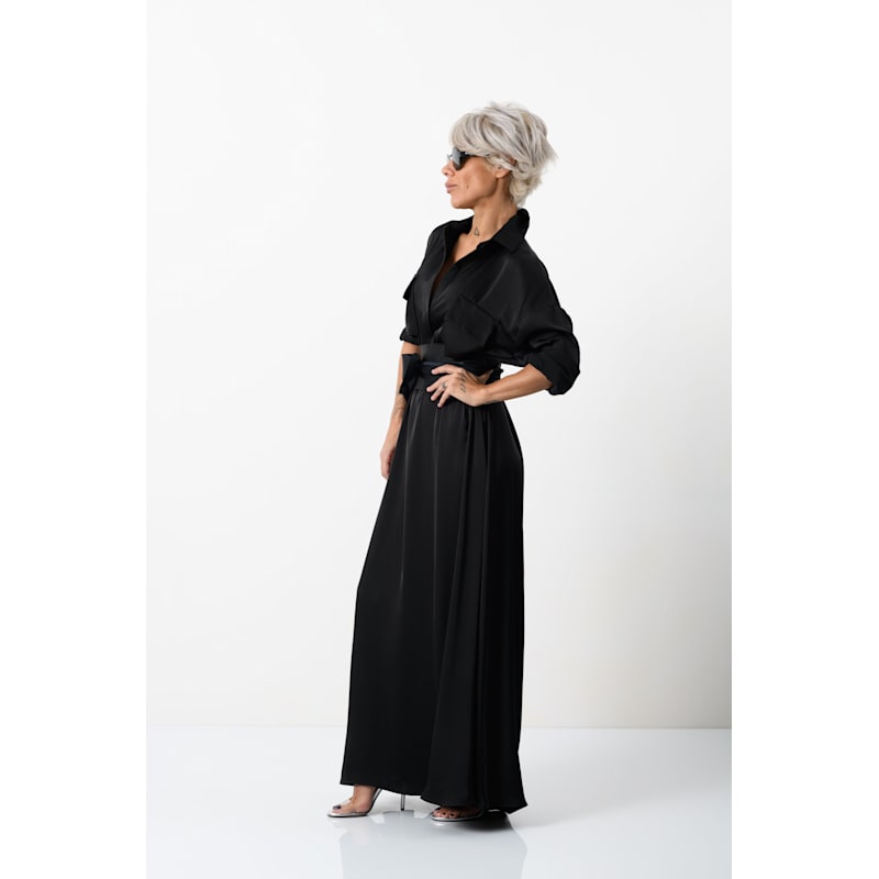 Thumbnail of Elegant Maxi Black Shirt Dress With Vegan Leather Belt image