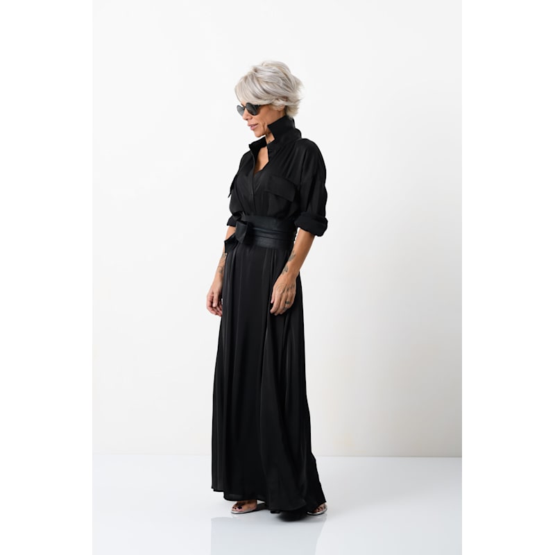 Thumbnail of Elegant Maxi Black Shirt Dress With Vegan Leather Belt image