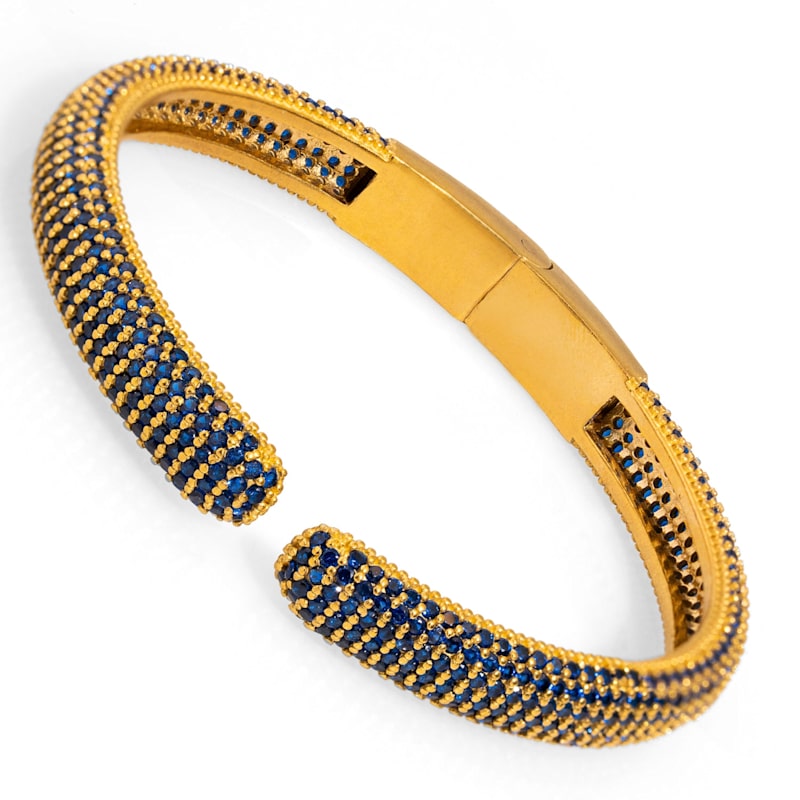 Thumbnail of Elegant Sapphire & Gold Fashion Design Bangle Bracelet - Blue image