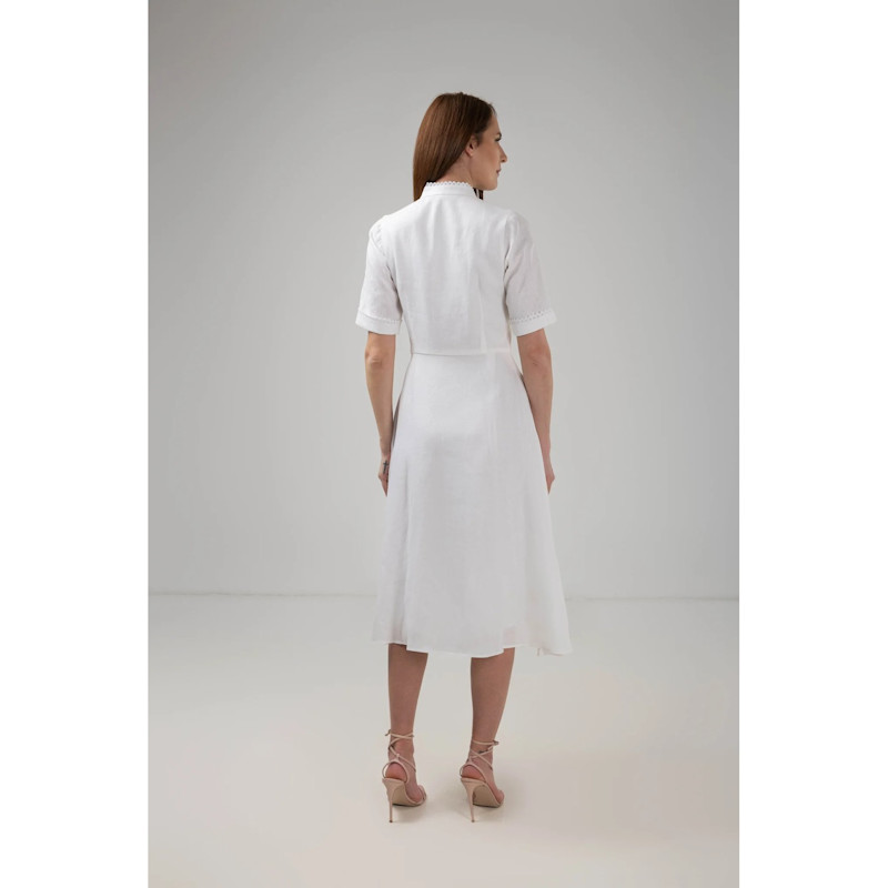 Thumbnail of Elegant White Linen Lace Trim Midi Dress image