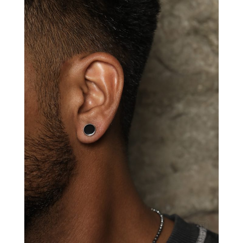 Thumbnail of Elements Onyx Studs In Silver For Men image