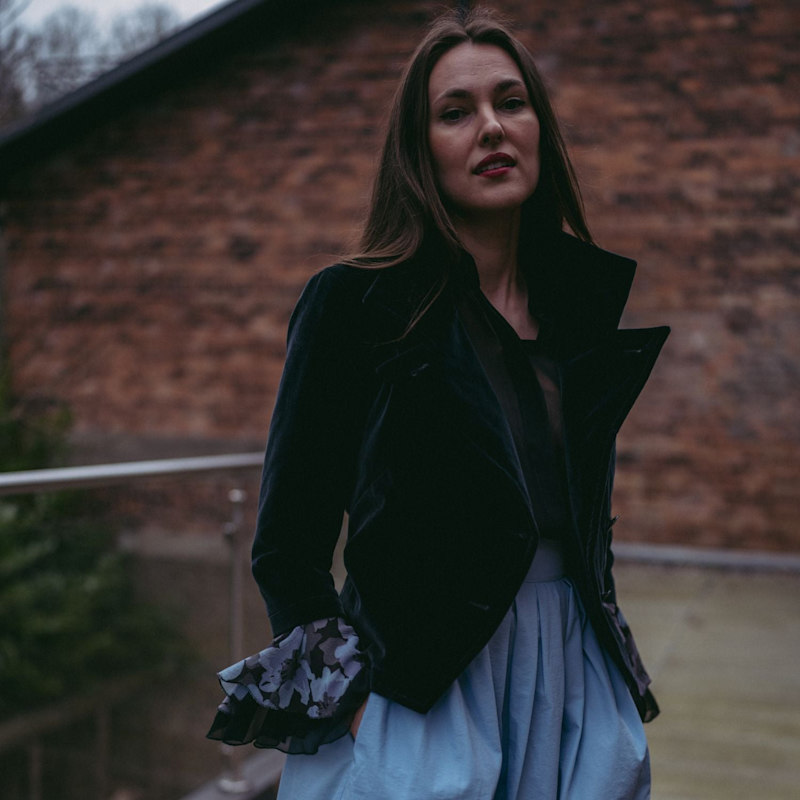 Thumbnail of Elena Cropped Black Velvet Blazer image