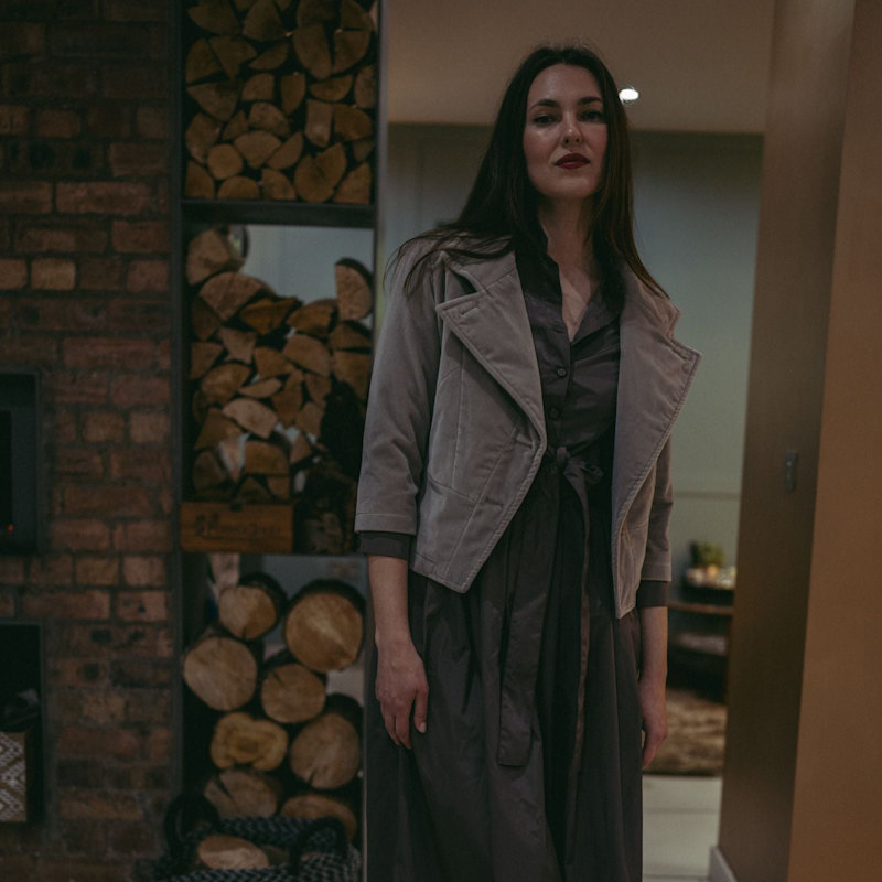 Thumbnail of Elena Cropped Grey Velvet Blazer image