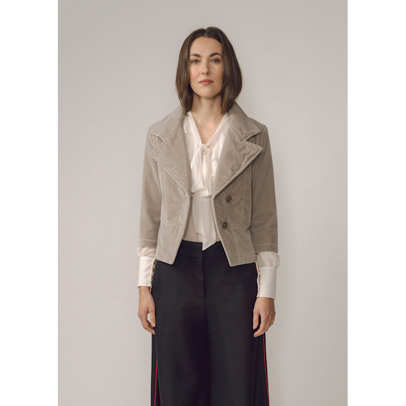 Thumbnail of Elena Cropped Grey Velvet Blazer image