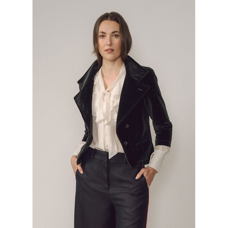 Thumbnail of Elena Cropped Black Velvet Blazer image