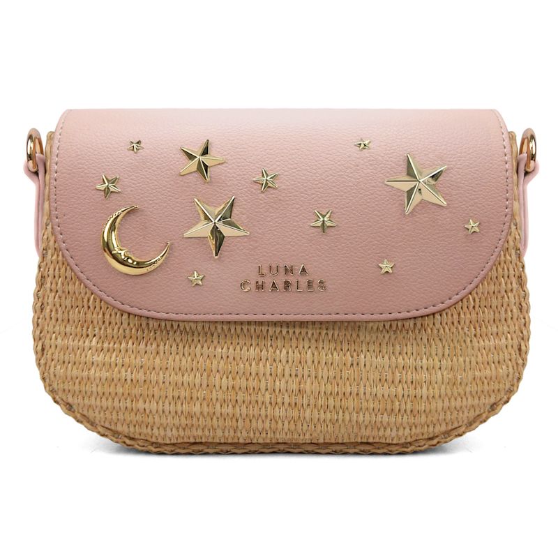 Thumbnail of Elena Star Studded Rattan Handbag | Pink & Gold image