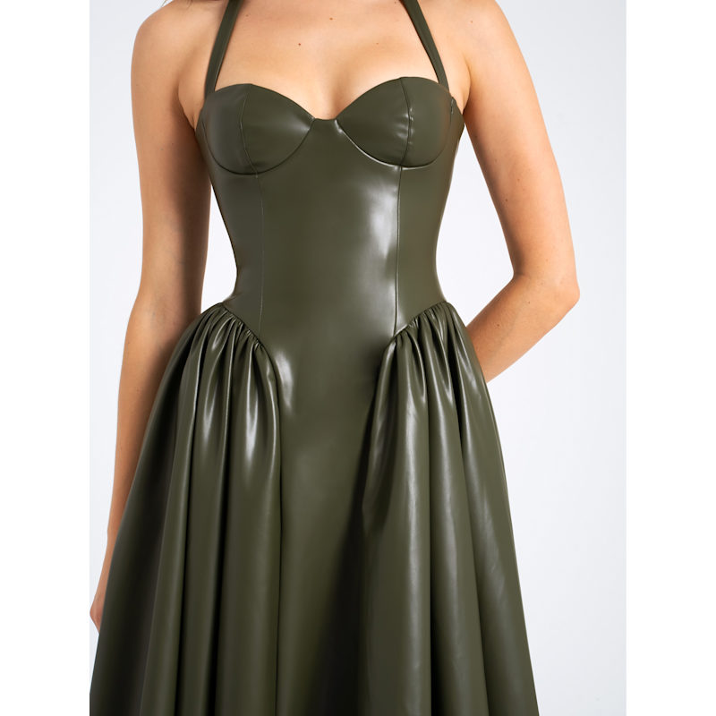 Eliana Olive Vegan Leather Dress | Miss Circle New York | Wolf & Badger