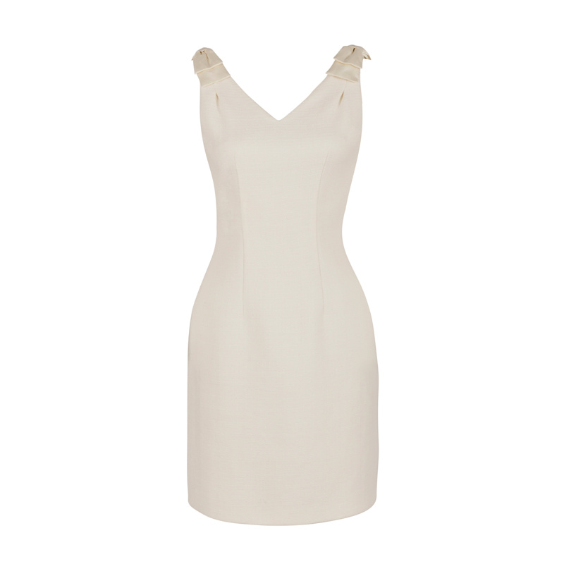 Thumbnail of Elise Wool Dress With Silk Bows In Bianco image