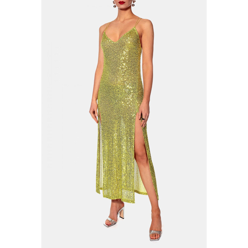 Thumbnail of Eliza Lemon Sparkle Midi Sequin Sleeveless Dress image