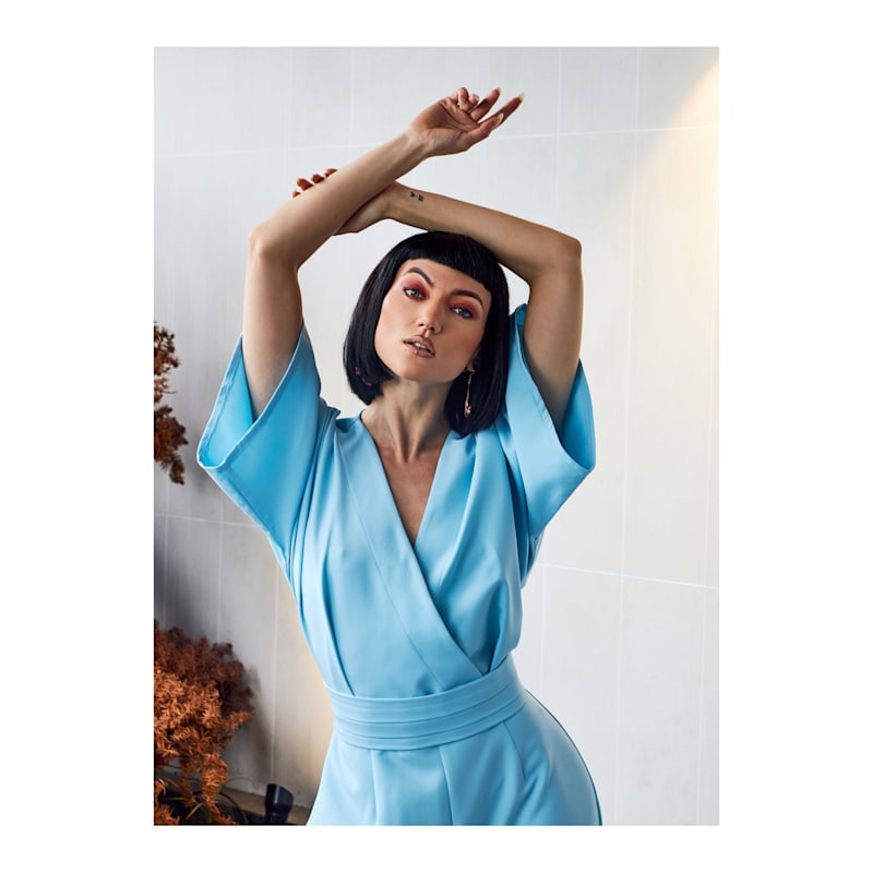 Thumbnail of Ella Envelope V-Neck Jumpsuit - Blue image