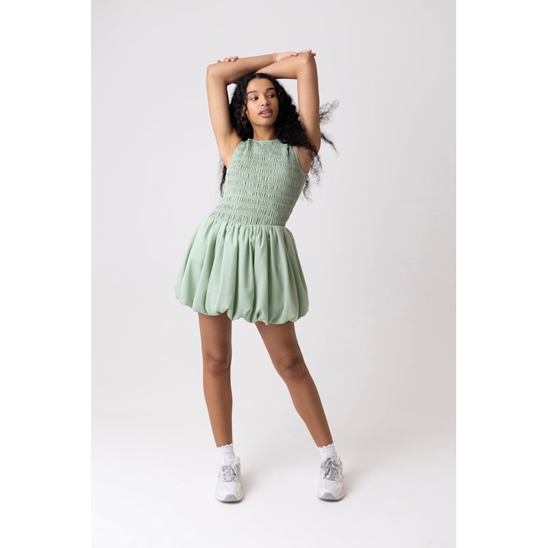 knee length dresses for ladies Bramble Port Satin Square-Neck Puffball Mini Dress – Club L London main image 0