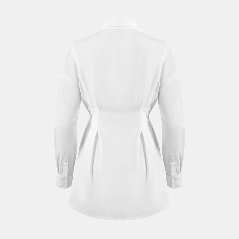 Ella White Fitted Long Sleeve Shirt Dress | OW Collection | Wolf