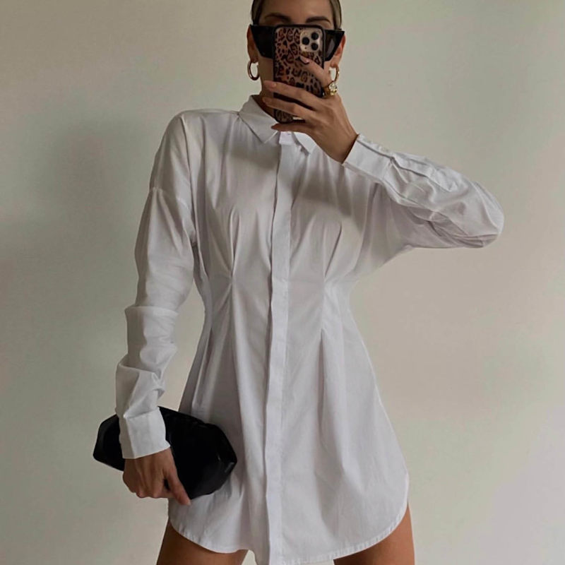 【smile】eLLaホワイトチュール長袖シャツ Ella White Fitted Long Sleeve Shirt Dress | OW Collection | Wolf