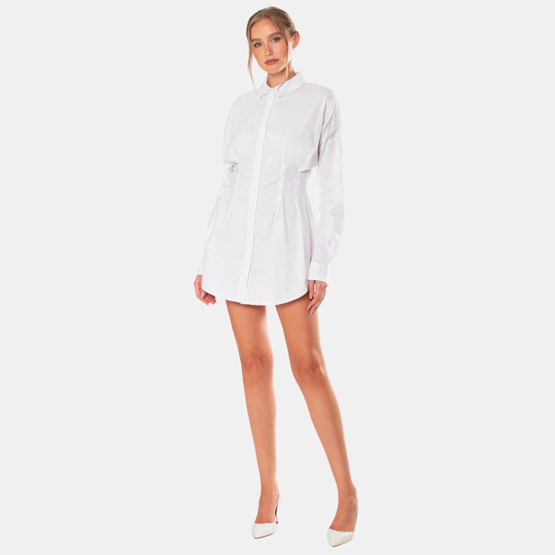 Ella White Fitted Long Sleeve Shirt Dress | OW Collection | Wolf & Badger