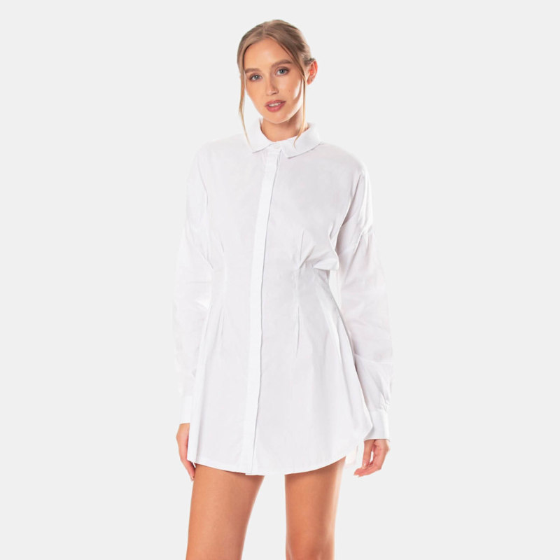 Ella White Fitted Long Sleeve Shirt Dress | OW Collection | Wolf