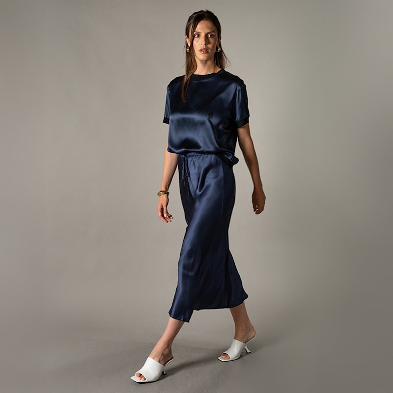 Thumbnail of Ella Silk Skirt - Navy image