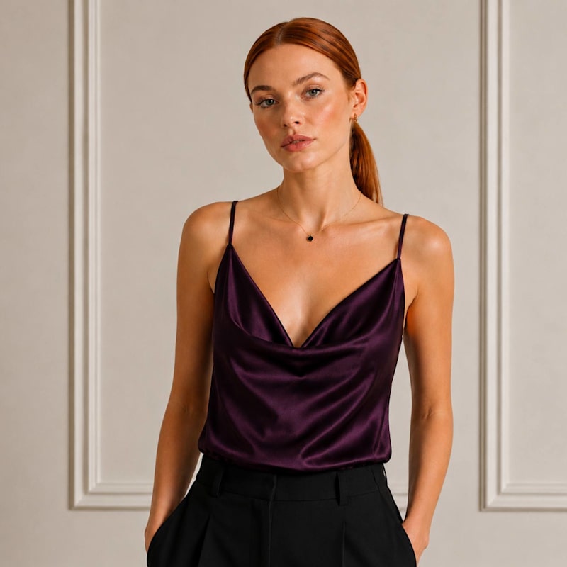 Thumbnail of Elle - Violet Organic Peace Silk Top With Thin Straps image