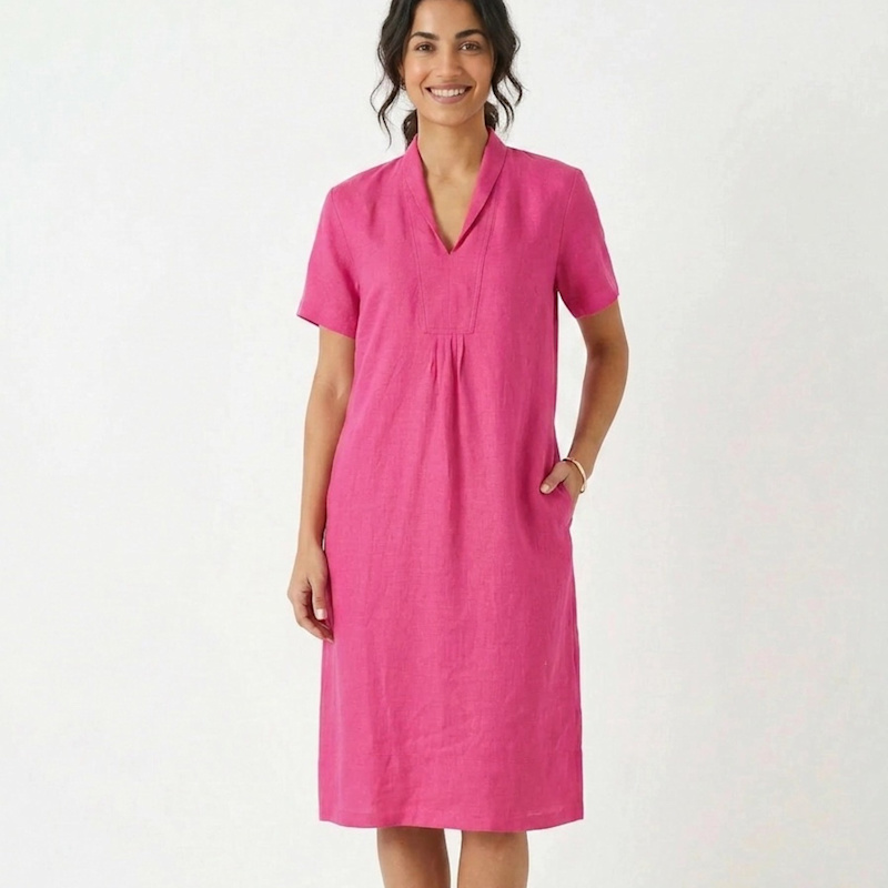 Thumbnail of Elodie Short Sleeve Midi Dress Linen - Peony Pink image