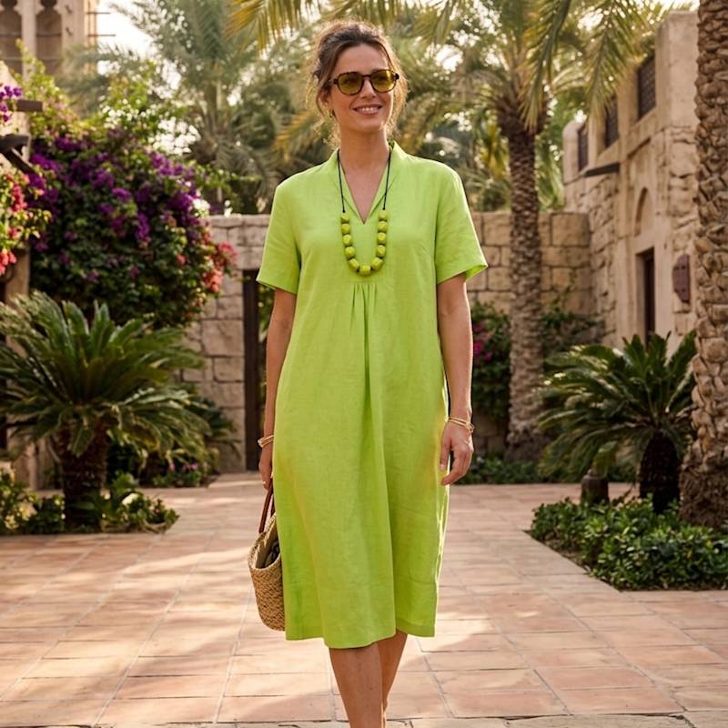 Thumbnail of Elodie Short Sleeve Tunic Dress Linen -Parrot Green image
