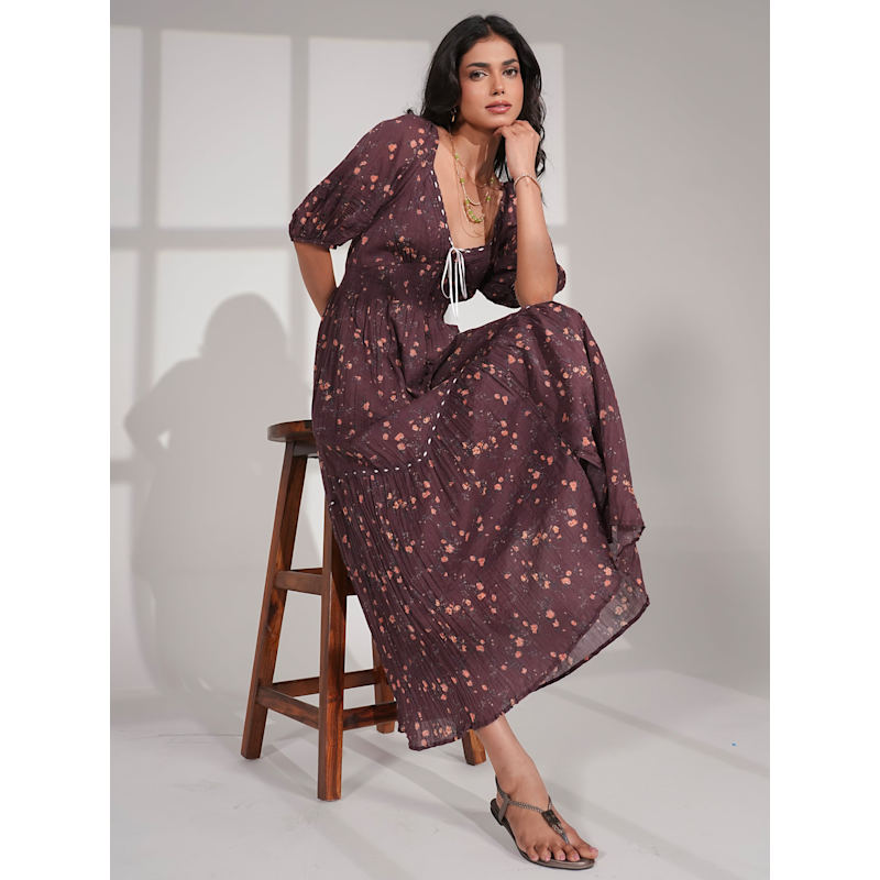 chiffon midi wrap dress Chiffon Floral Wrap Midi Dress | Asymmetrical