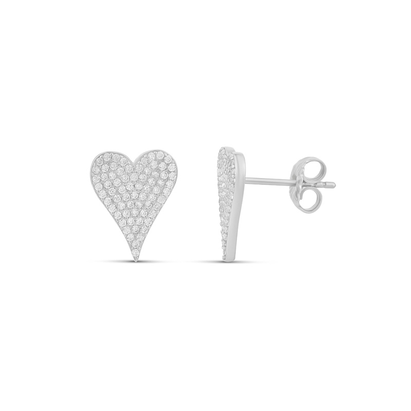 Thumbnail of Elongated Large Pave Heart Studs - Silver image