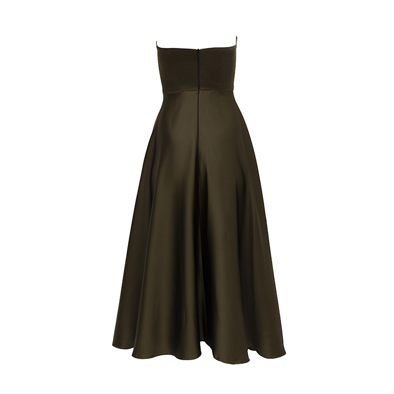 Thumbnail of Elora Satin Midi Dress Olive image