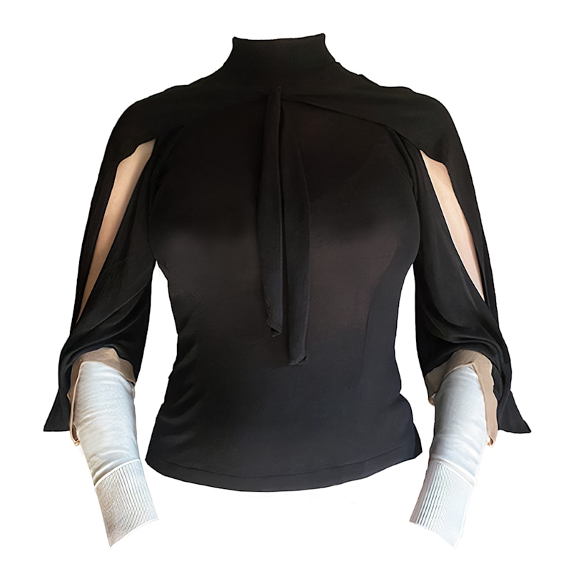 Thumbnail of The Elsa Top, Our Black Cold Shoulder Evening Superfine Deco Knit Top image