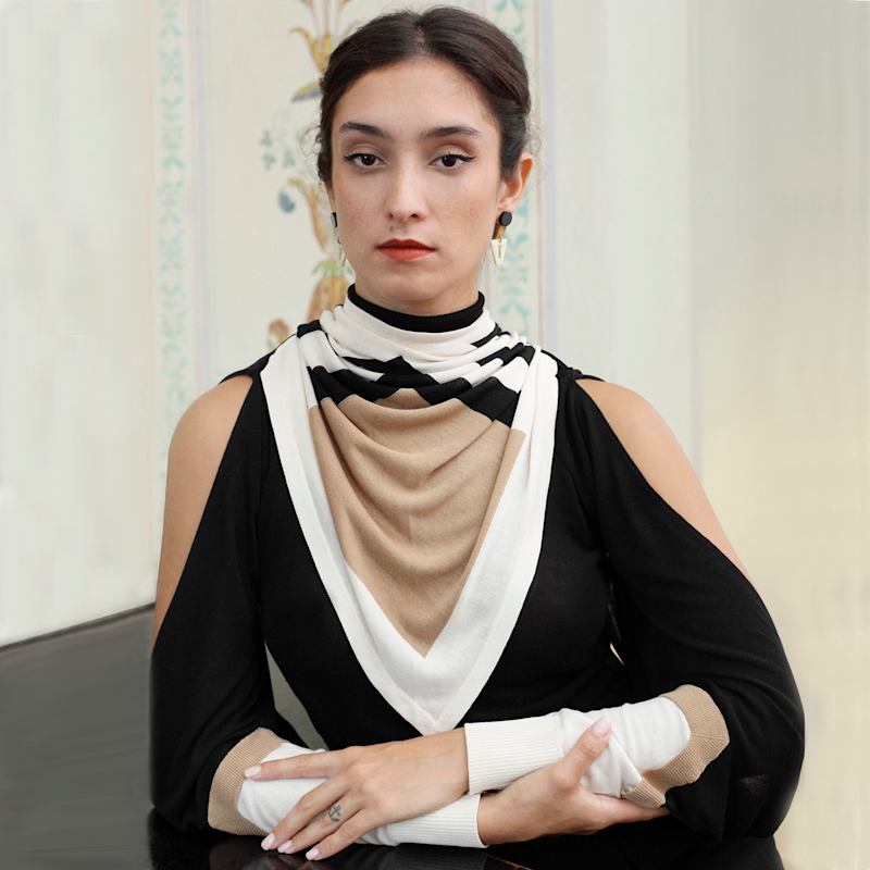Thumbnail of The Elsa Top, Our Black Cold Shoulder Evening Superfine Deco Knit Top image