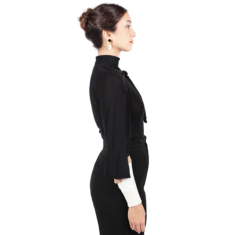 Thumbnail of The Elsa Top, Our Black Cold Shoulder Evening Superfine Deco Knit Top image