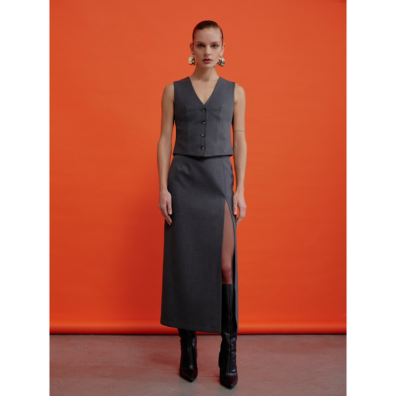 Thumbnail of Lea Twill Maxi Skirt In Grey image