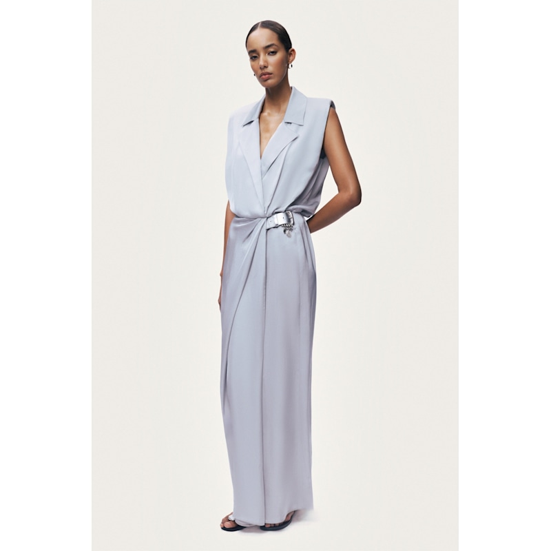 grey embellished maxi dress Sleeveless Sequin V-Neck, Elevated Nights Maxi Dress in Grey, Size M, For Holiday Party Or Wedding Guest