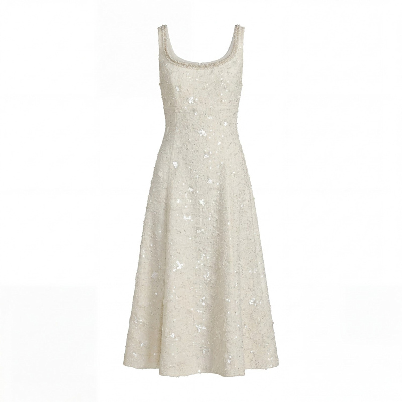 Thumbnail of Embellished Boucle Sleeveless A-Line Midi Dress image