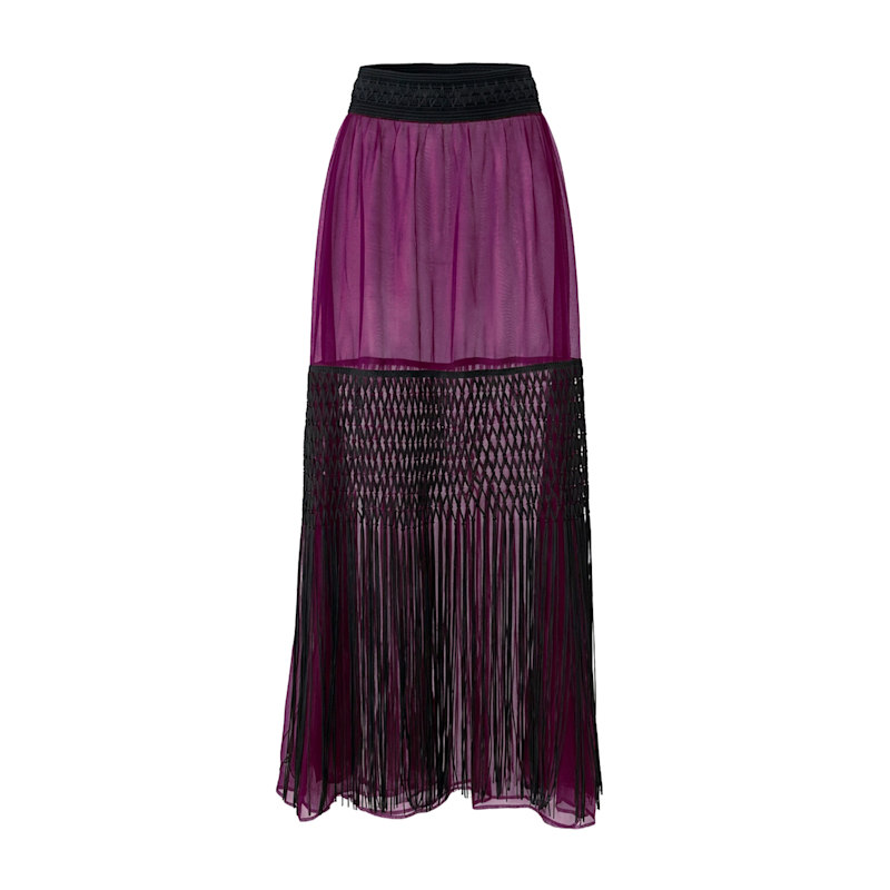 Embellished Plum Organza Tiered Sheer Skirt | L2R THE LABEL | Wolf