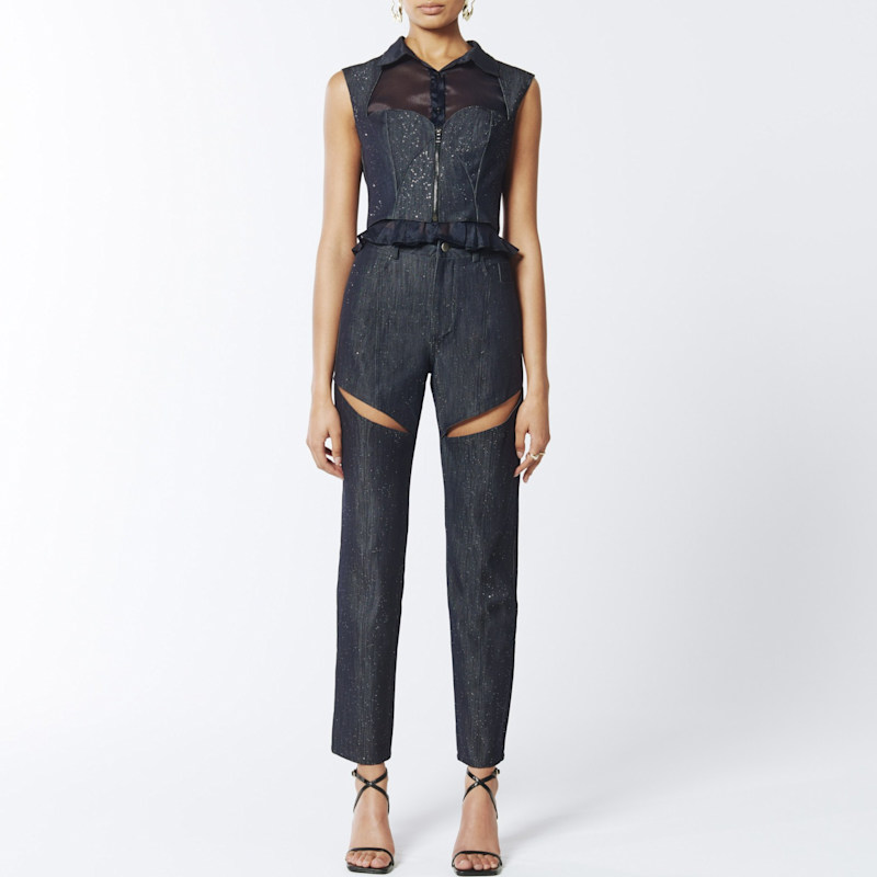 Embellished Sparkly Cut-Out Jeans In Profound Blue | SOUR FIGS | Wolf ...