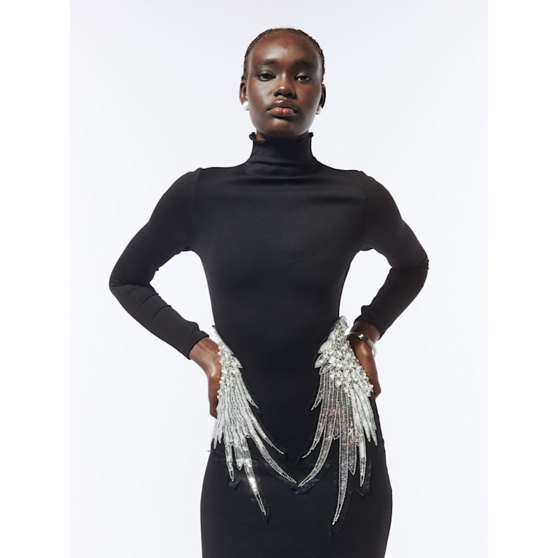 Thumbnail of Embellished Wing Detail Turtleneck Dress In Black image