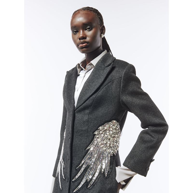 Thumbnail of Embellished Wing Detail Wool Blend Coat In Charcoal Grey image
