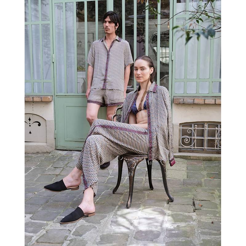 Thumbnail of Embossed Botanic Long Sleeve Crepe Shirt - Forest Plum image