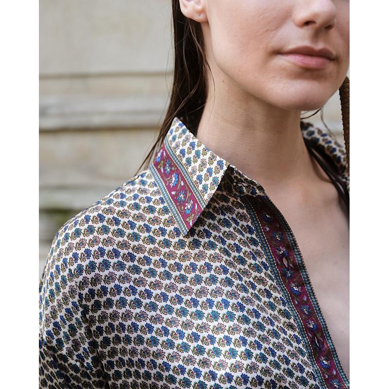 Thumbnail of Embossed Botanic Long Sleeve Crepe Shirt - Forest Plum image