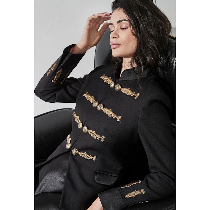 Thumbnail of Black Military Tailored Blazer With Gold Embroidery image