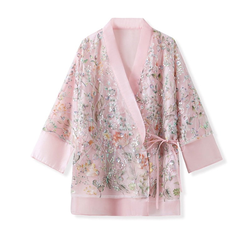 Embroidery Pink Floral Jacket Stylish Stitching Spring Summer
