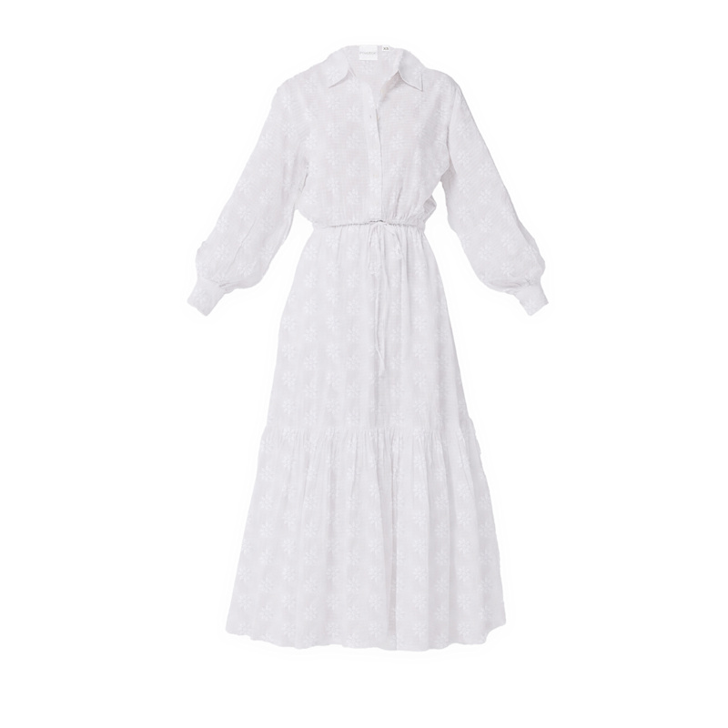 flowy tiered dress Embroidered Maxi In White by Reistor UpcycledFurniture