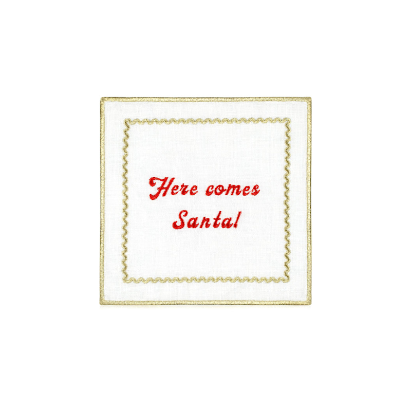 Thumbnail of Embroidered Linen Cocktail Napkin Set Of Four - Christmas Cheer image