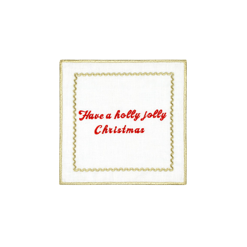 Thumbnail of Embroidered Linen Cocktail Napkin Set Of Four - Christmas Cheer image