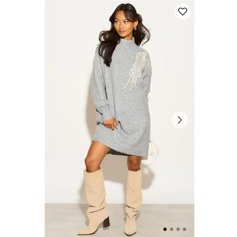 Embroidered Long Jumper With Sparkling Sequin & Diamond Pattern In Grey ...