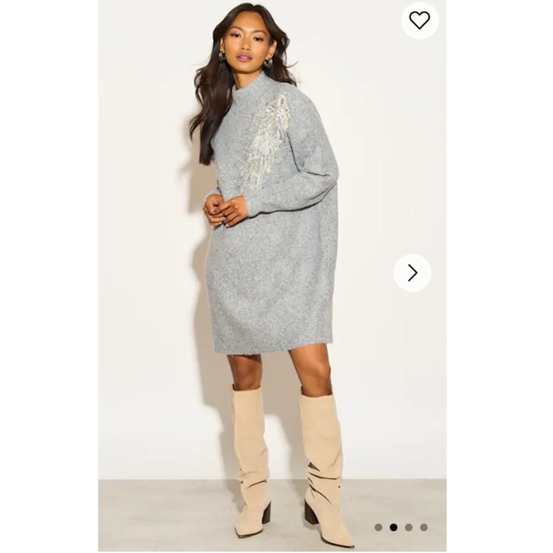 Embroidered Long Jumper With Sparkling Sequin & Diamond Pattern In Grey ...