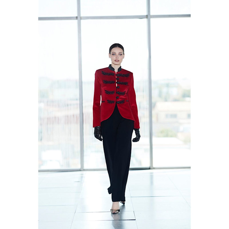 Thumbnail of Embroidered Red Blazer With Mandarin Collar image